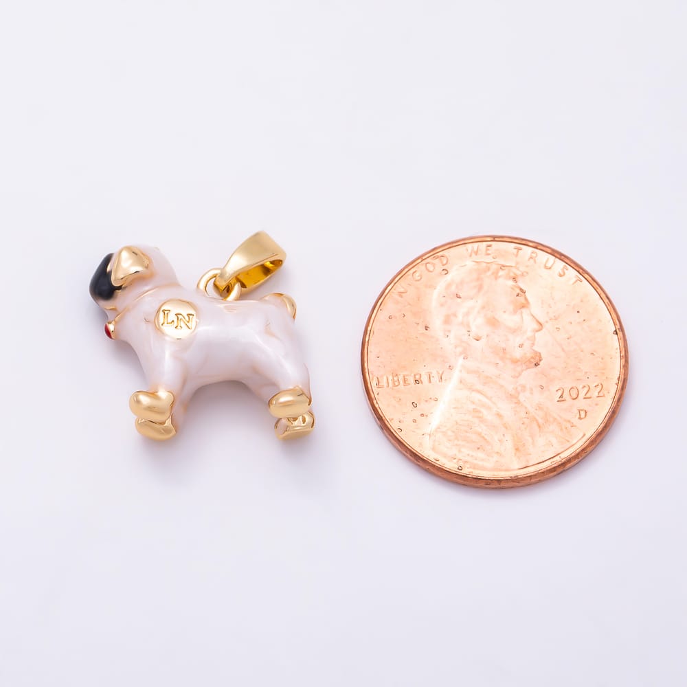 16K Gold Filled White Enamel Pug Dog 3D Multidimensional Pendant | Charms-02350