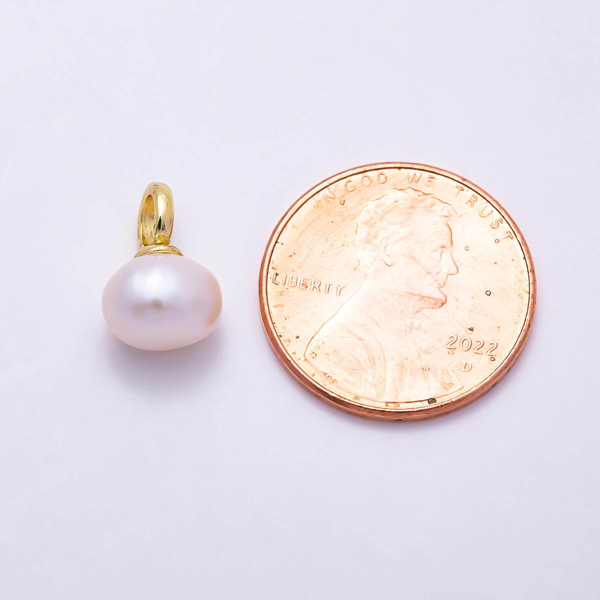 16K Gold Filled 13mm White Oval Shell Pearl Drop Pendant | Charms-01591