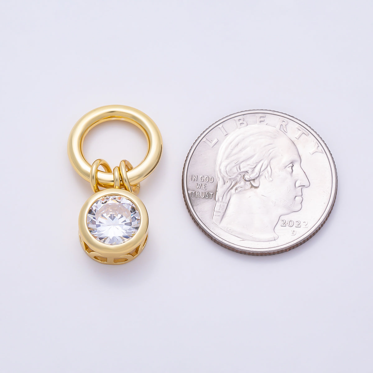 16K Gold Filled 15mm Clear CZ Bezel-Set Round Mini Dangle Charm | Charms-01907