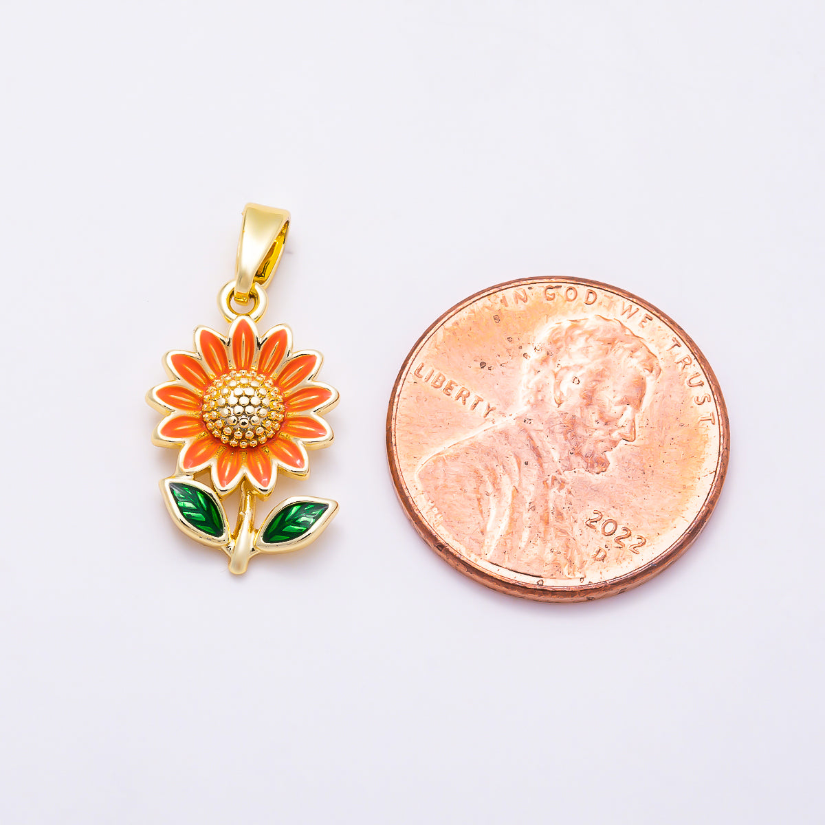 16K Gold Filled 17mm Blooming Sunflower Yellow Enamel Pendant | Charms-01889