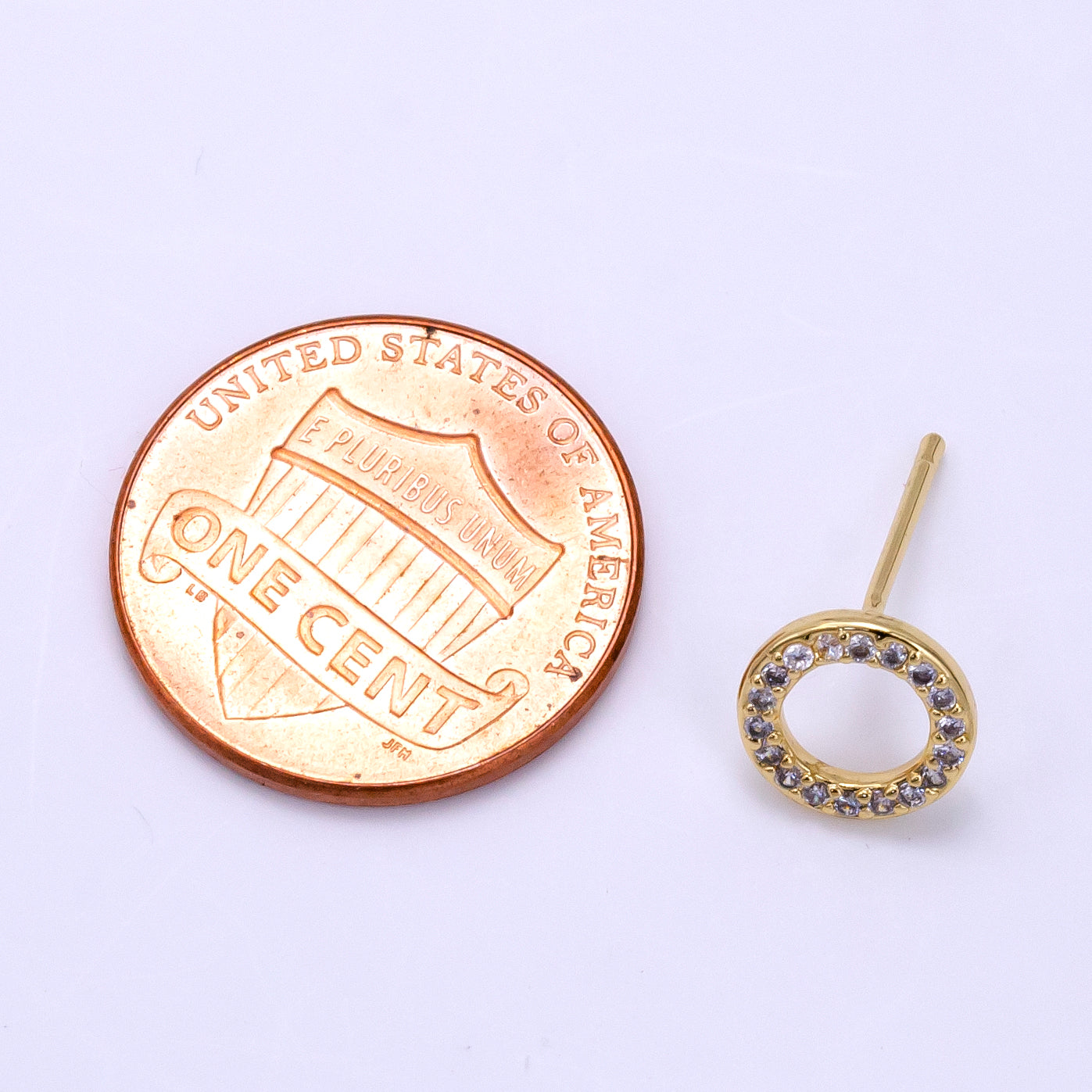 16K Gold Filled 8mm Open Round Circle Micro Paved CZ Stud Earrings