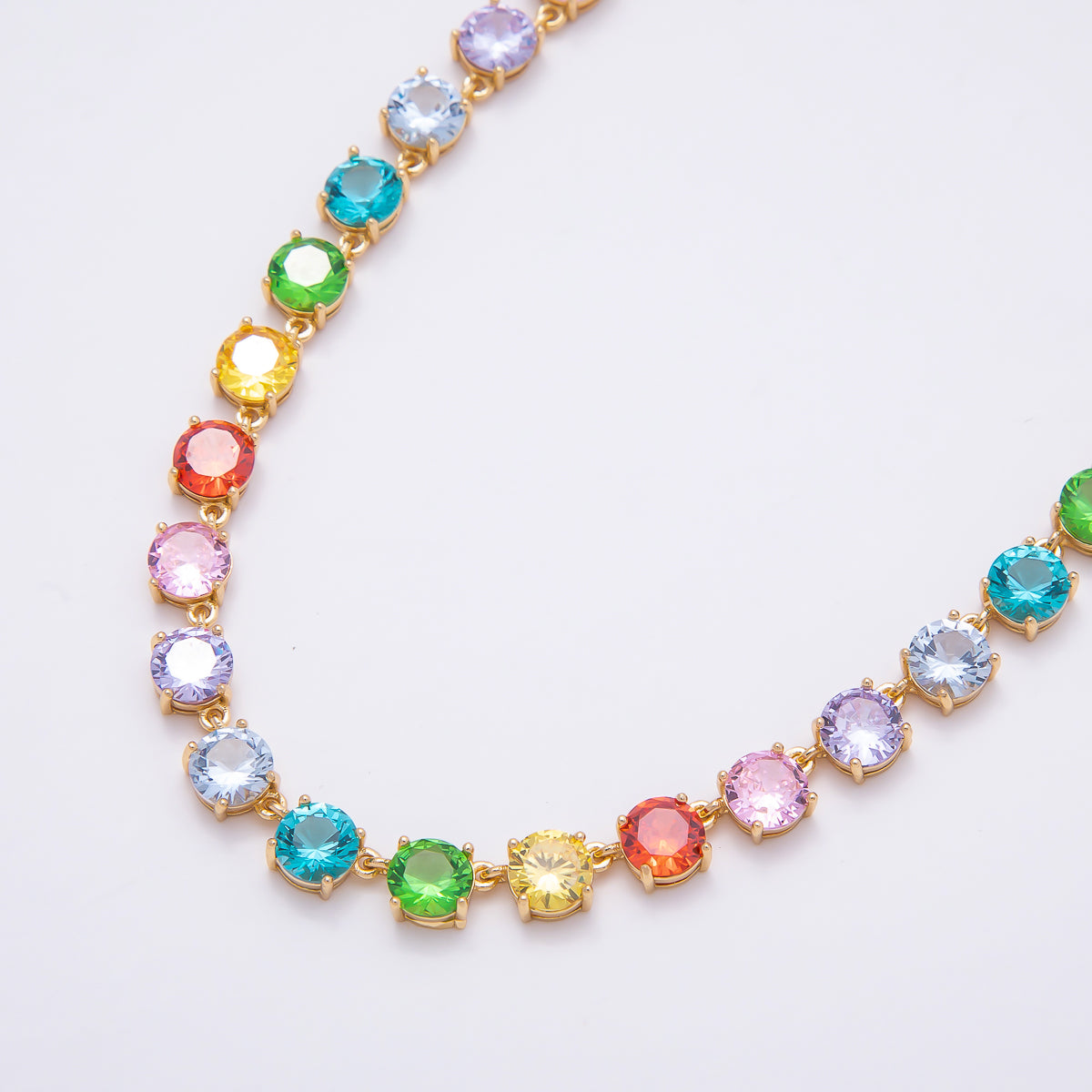 16K Gold Filled 6mm Multicolor Rainbow Round CZ Tennis Chain 17 Inch Adjustable Necklace | WA-04599