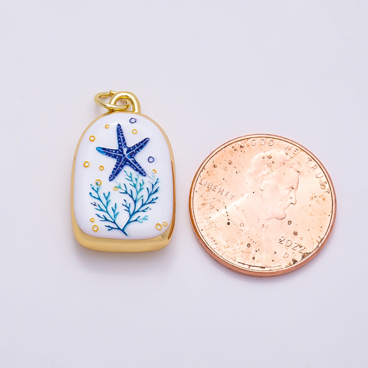 16K Gold Filled 21mm SUMMER Nautical Ocean White Enamel Charm | Charms-01280 ~ Charms-01286