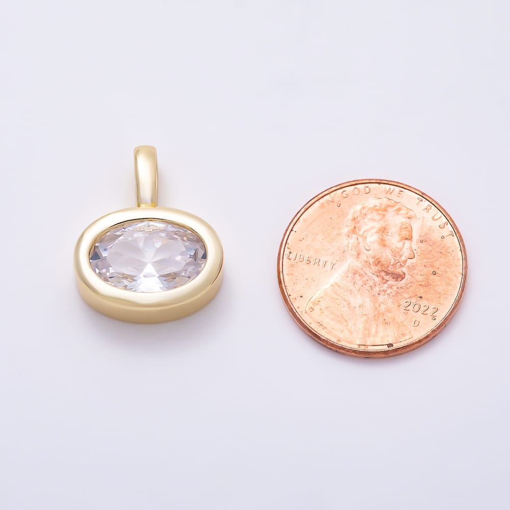 16K Gold Filled 18mm Oval Cut Solitaire Clear CZ Bezel Set Pendant | Charms-02107 - Charms-02108