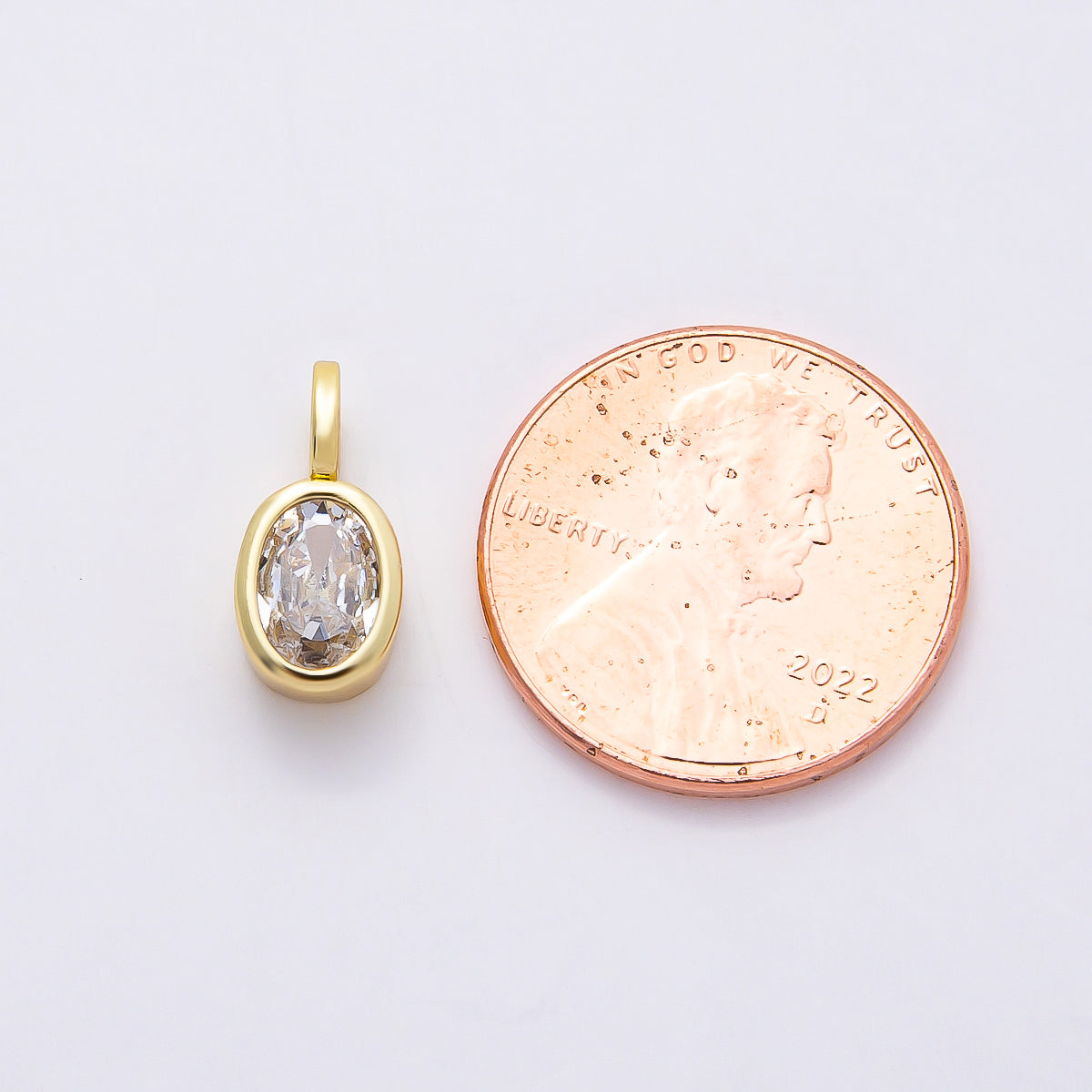 16K Gold Filled 13mm Clear CZ Oval Bezel Solitaire Pendant in Gold & Silver | Charms-00840 Charms-00841