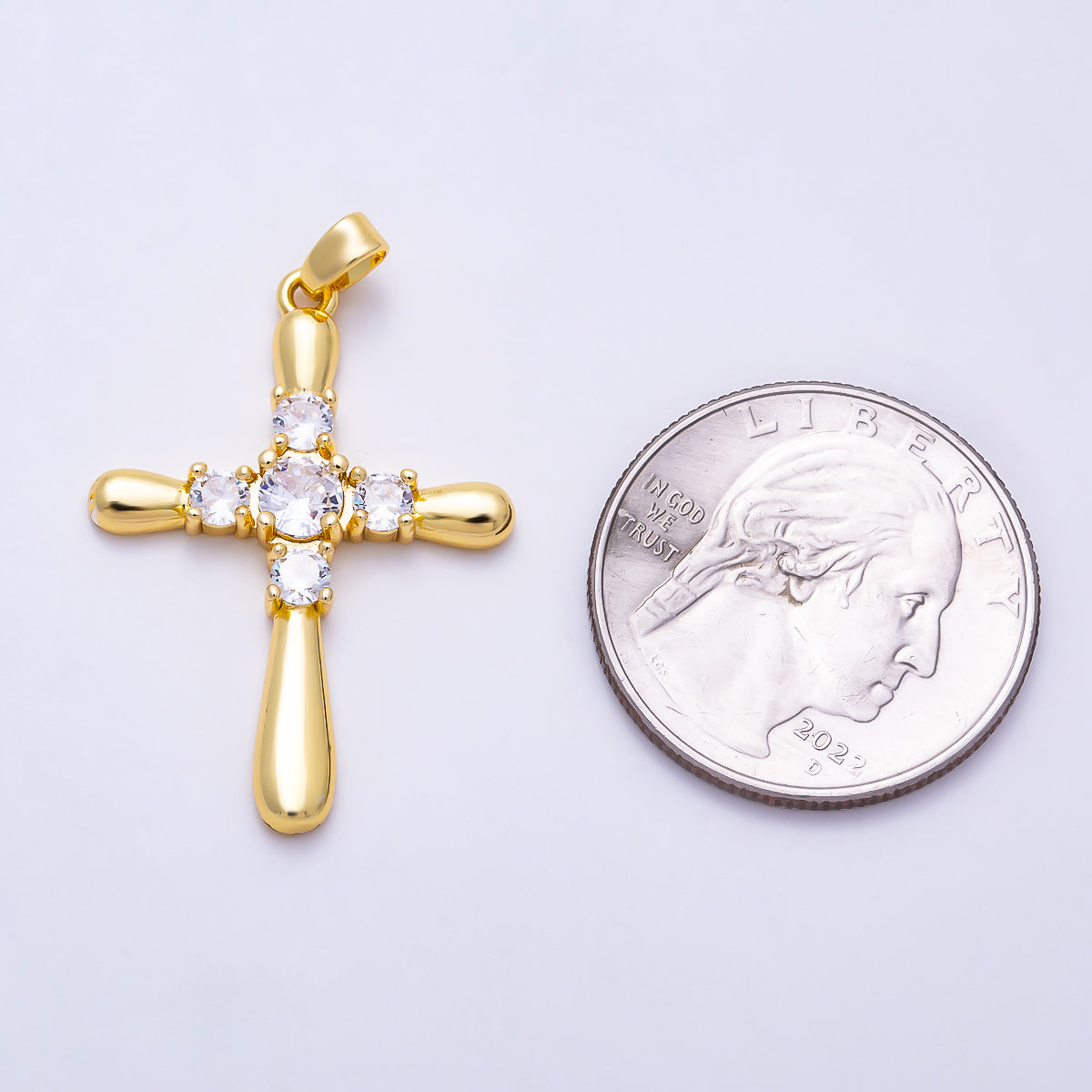 16K Gold Filled 33mm Clear CZ Minimalist Molten Religious Cross Pendant | Charms-01999