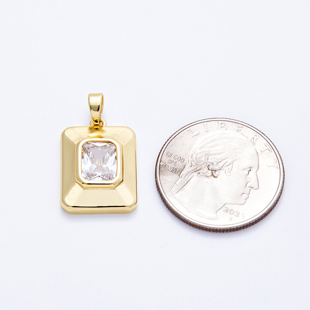 16K Gold Filled 20mm Radiant CZ Square Solitaire Tag Pendant | Charms-00205