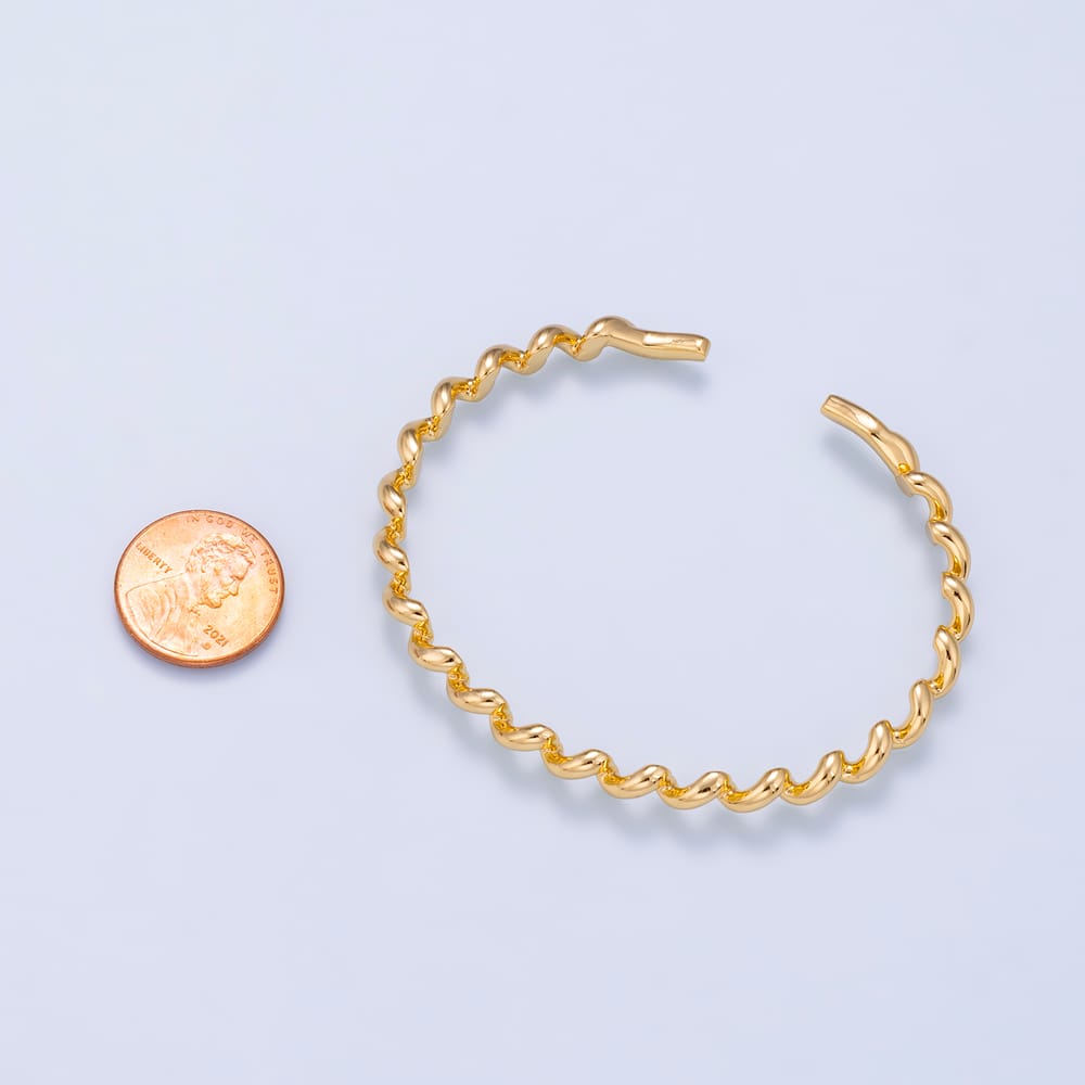 16K Gold Filled Minimalist Coil Slinky Geometric Cuff Bracelet | WA-00713