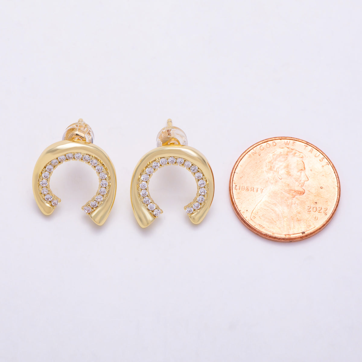 16K Gold Filled 14mm Horseshoe Curved Open U Shaped Hoop Earrings | Earrings-00829 - Earrings-00830