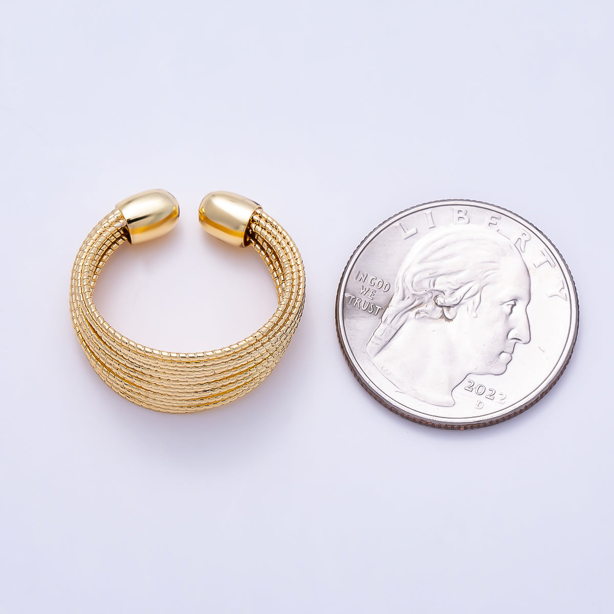 16K Gold Filled Multi-Strand Textured Cable Open Adjustable Ring | Rings-00407