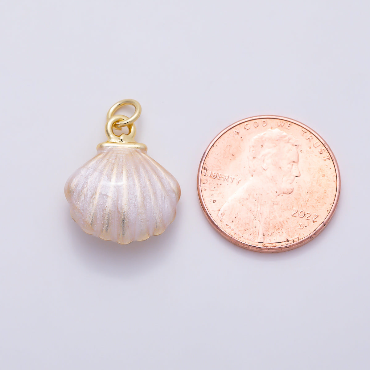 16K Gold Filled 19mm Iridescent Mother of Pearl Enamel Scallop Shell Charm | Charms-01655