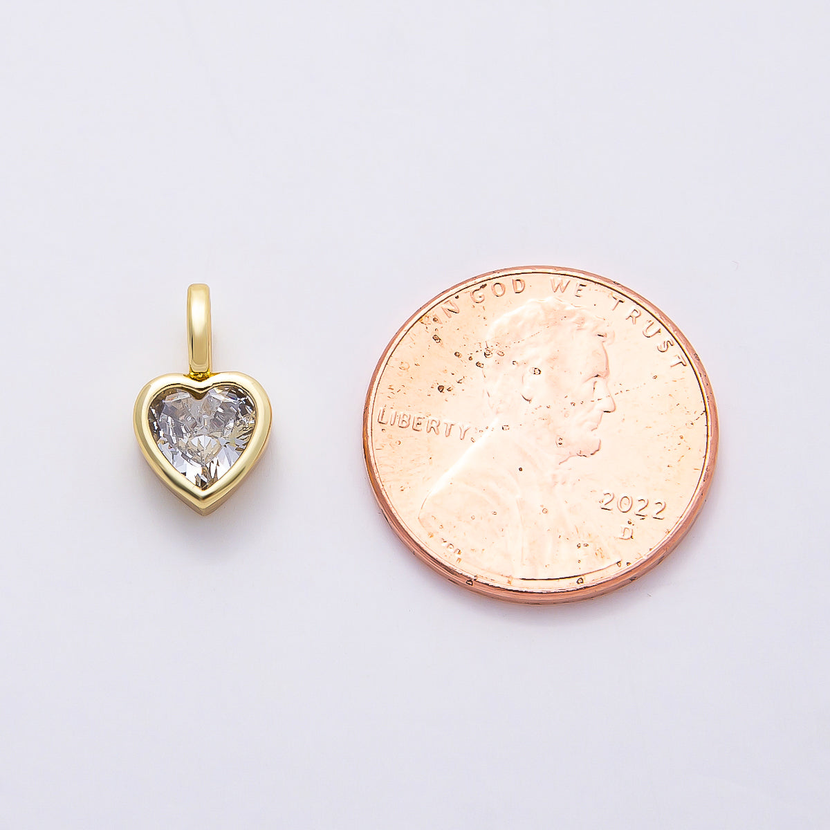 16K Gold Filled 12mm Clear CZ Love Heart Bezel Solitaire Pendant in Gold & Silver | Charms-00836 Charms-00837
