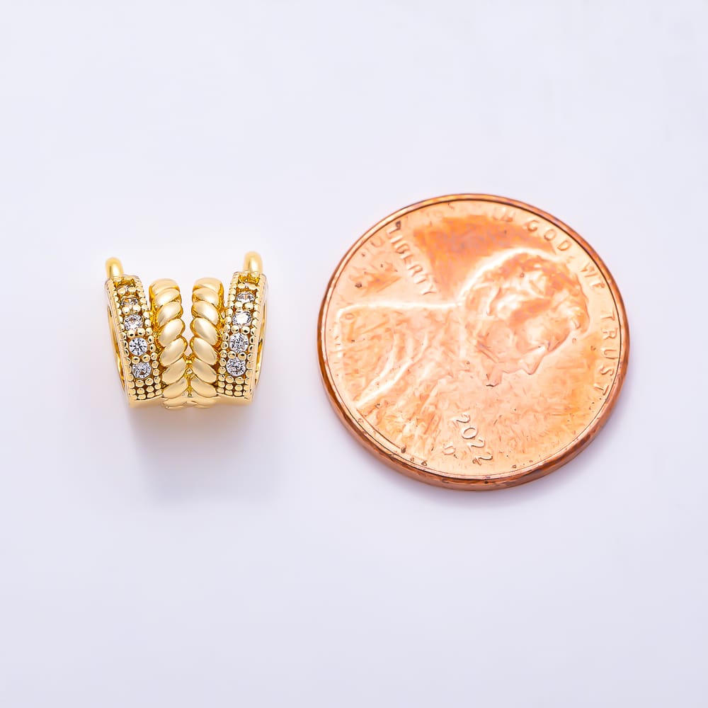 16K Gold Filled 11mm Micro Paved CZ 4 Row Twisted Cable Multi-Strand Connector | Connectors-00055