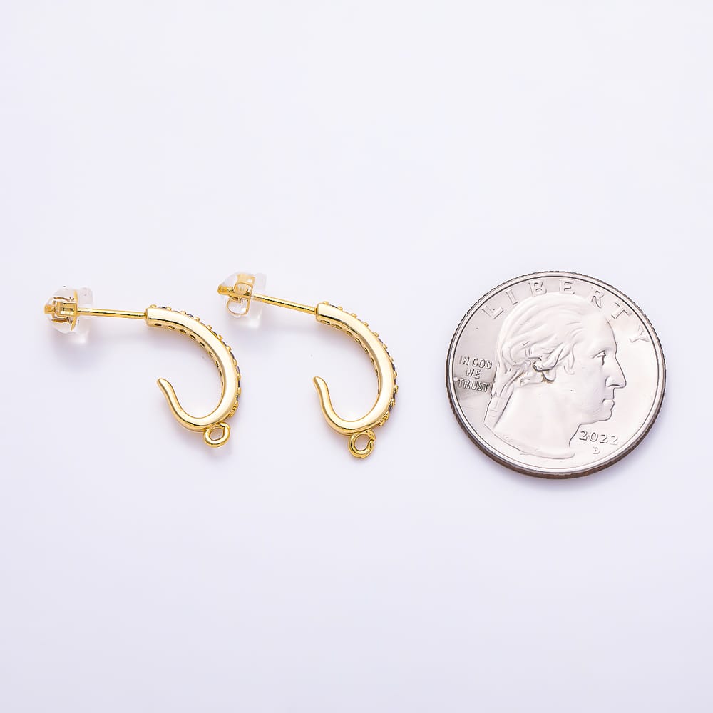 16K Gold Filled 19mm Micro Paved CZ Curved J-Hook Earring | Findings-00583