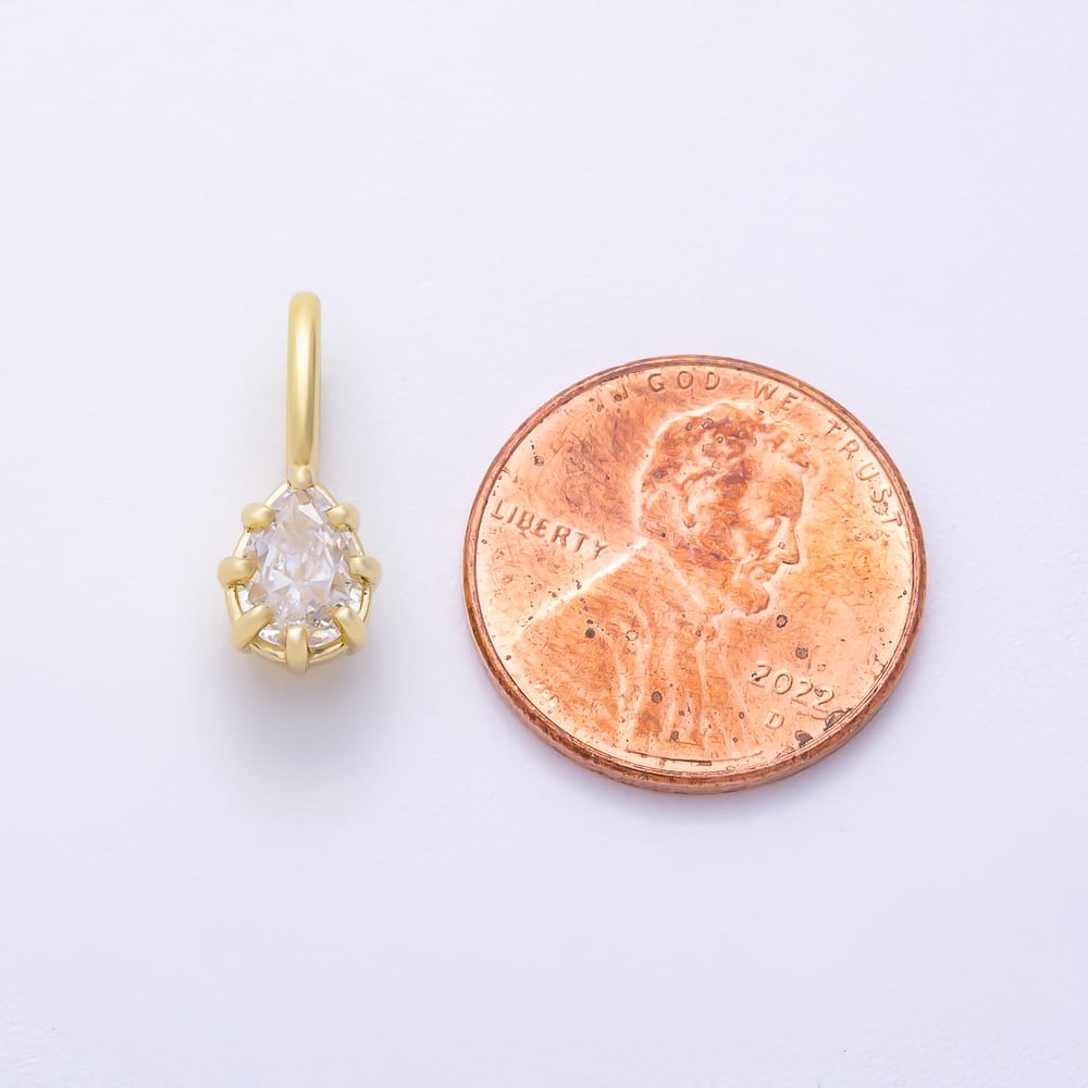16K Gold Filled 16mm Mini Teardrop Clear CZ Georgian Set Bezel Solitaire Pendant in Gold & Silver | Charms-02420 Charms-02421