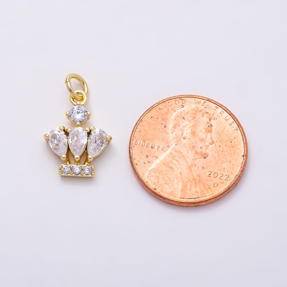 16K Gold Filled 14mm Clear Triple Teardrop Micro Paved CZ Crown Charm in Gold & Silver | Charms-02282 Charms-02283