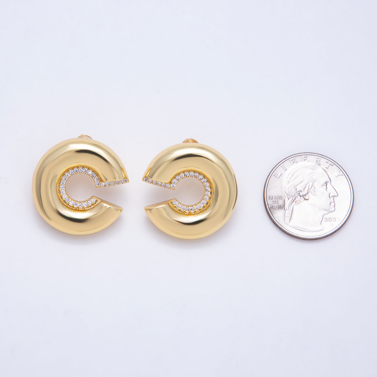 16K Gold Filled 26mm Simple Plain Chunky C-Hoop Earrings | Earrings-00827 - Earrings-00828