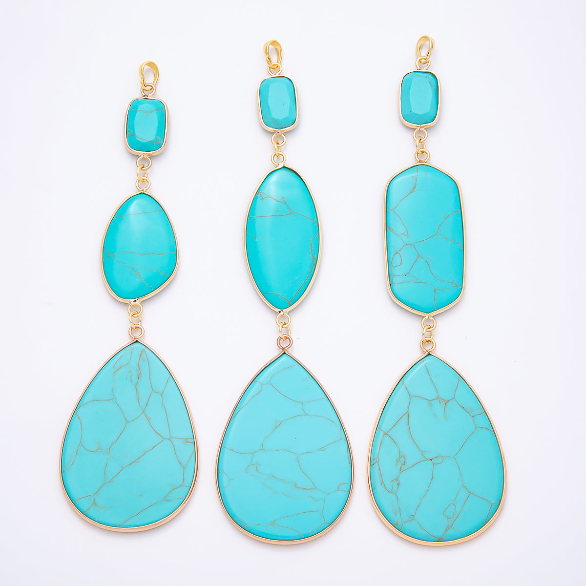 16K Gold Filled 130mm Turquoise Cabochon Natural Gemstone Multi-Shape Center Statement Pendant | Charms-01573 - Charms-01575