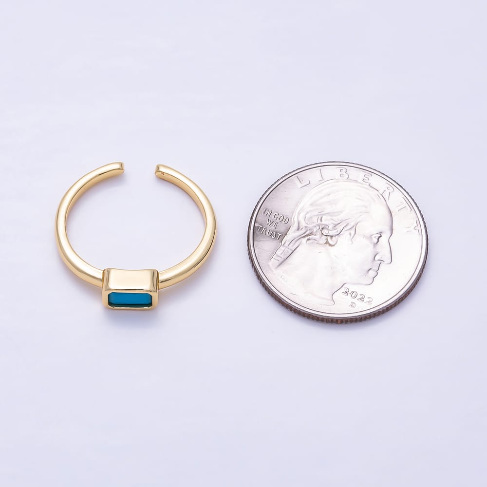 16K Gold Filled Turquoise CZ Rectangular Bezel Open Adjustable Ring | Rings-00391 - Rings-00392