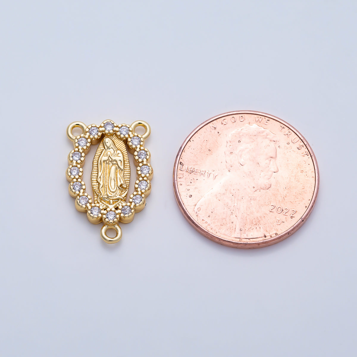 16K Gold Filled 17mm Virgin Mary CZ 3 Way Rosary Centerpiece Connector | Connectors-00041 - Connectors-00042