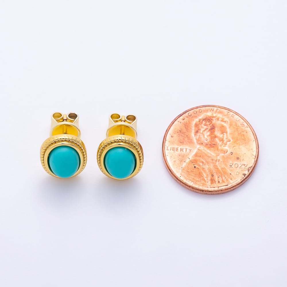 16K Gold Filled 15mm Turquoise Oval Cabochon Stud Earrings in Gold & Silver | Earrings-01223 Earrings-01224