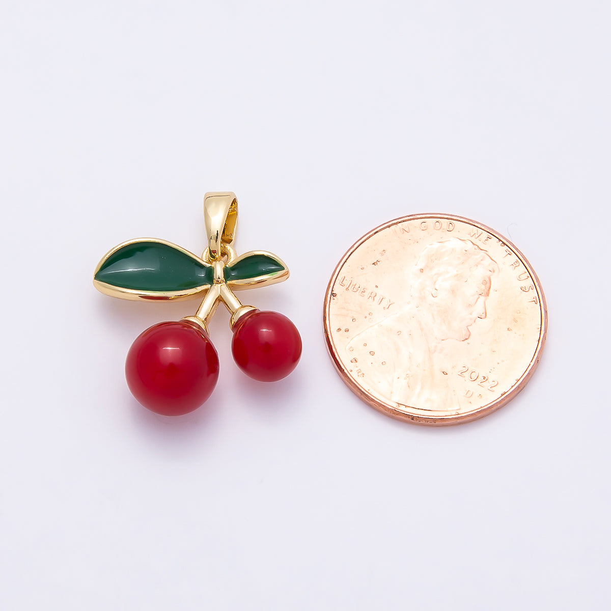 16K Gold Filled 17mm Red Enamel Cherry Fruit Pendant | Charms-01039