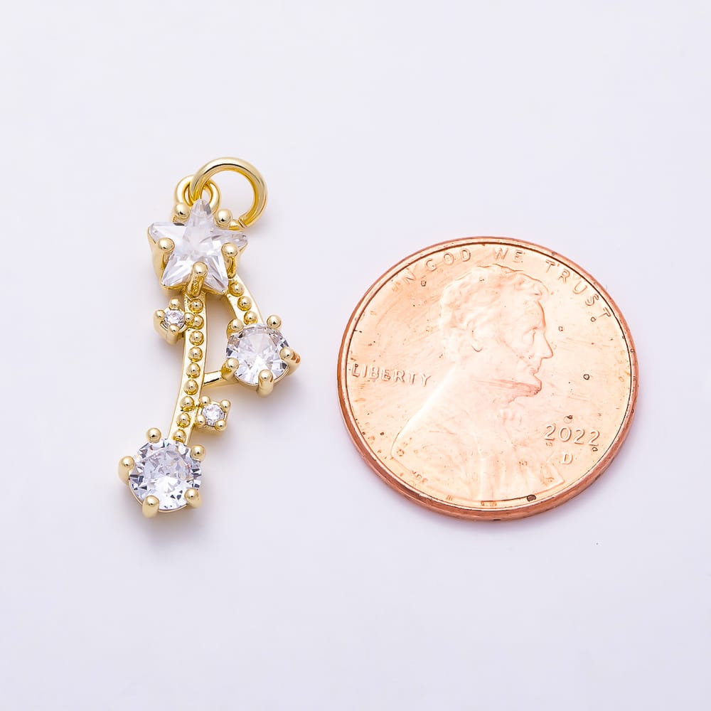 16K Gold Filled 23mm Celestial Shooting Star Clear CZ Cluster Charm | Charms-02166