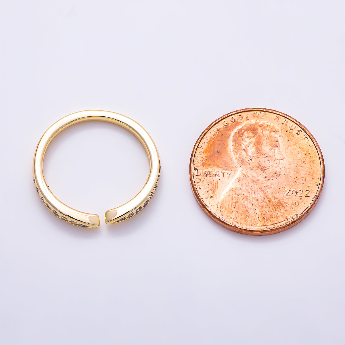 16K Gold Filled Minimalist Micro Paved CZ Tapered Open Cuff Band Adjustable Pinky Ring | Rings-00388