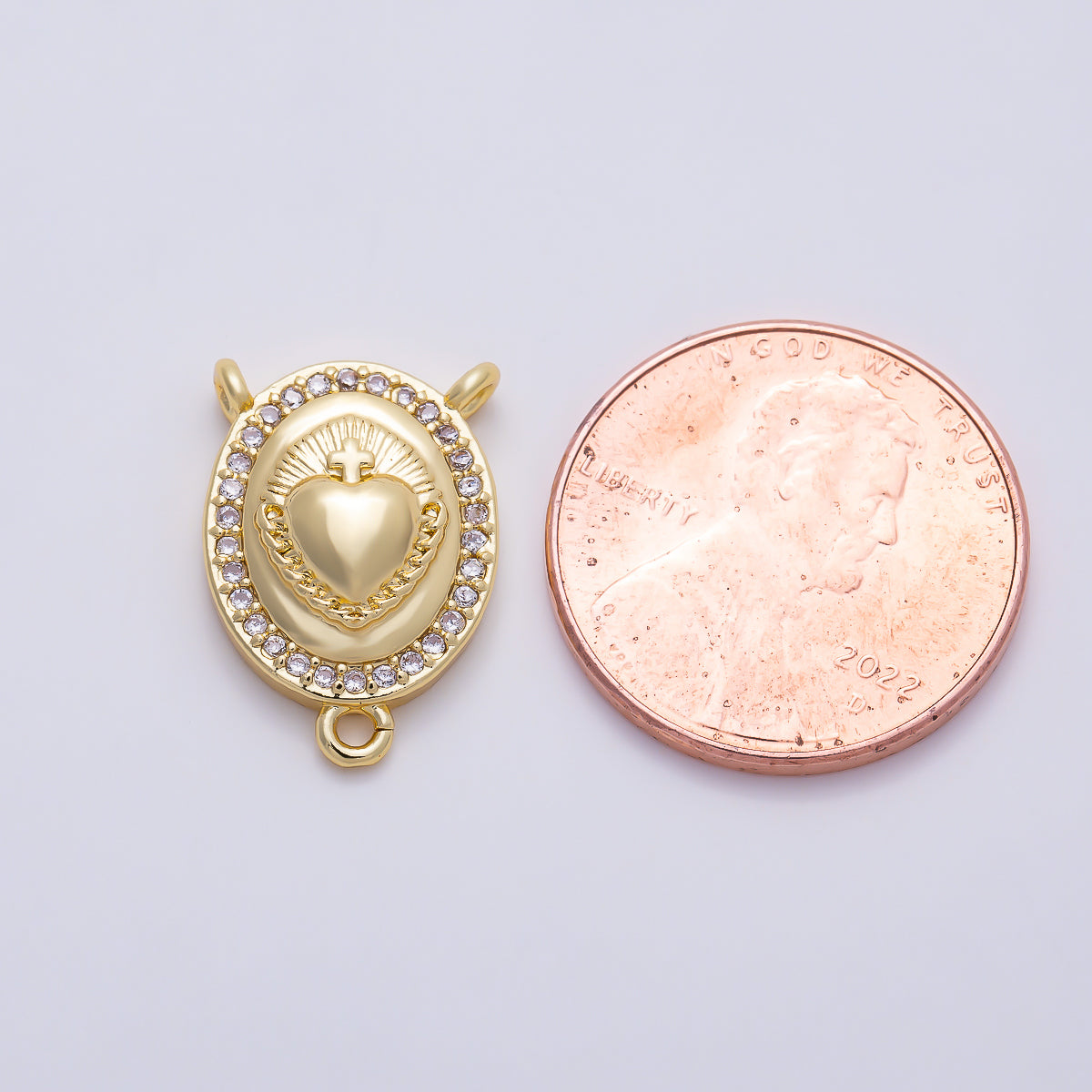 16K Gold Filled 16mm Sacred Heart CZ Rosary Centerpiece Connector | Connectors-00039 - Connectors-00040