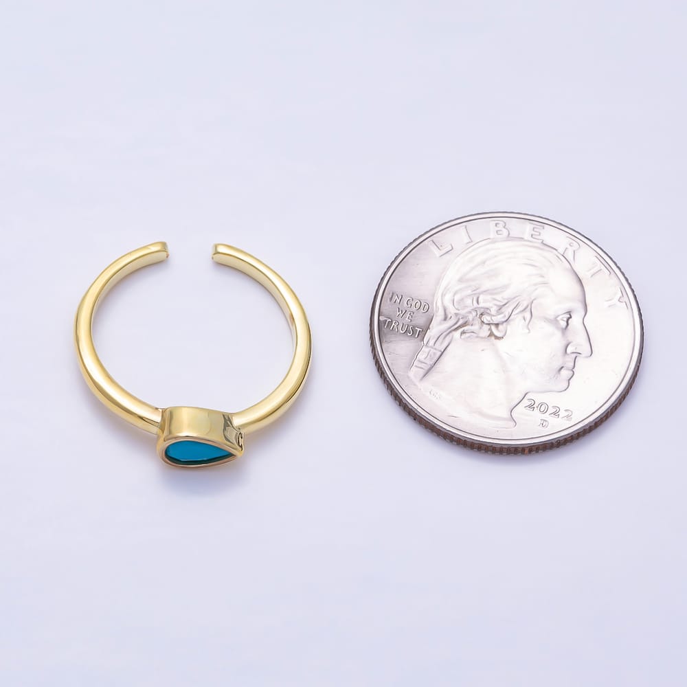 16K Gold Filled Turquoise CZ Teardrop Bezel Open Adjustable Ring | Rings-00393 - Rings-00394