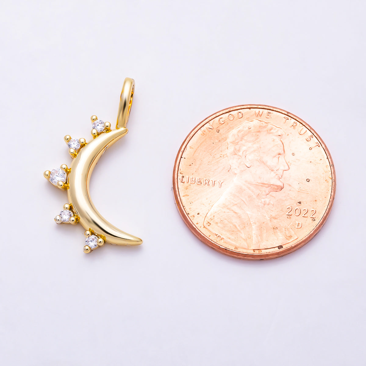 16K Gold Filled 20mm Clear CZ Radiant Crescent Moon Celestial Pendant | Charms-01984
