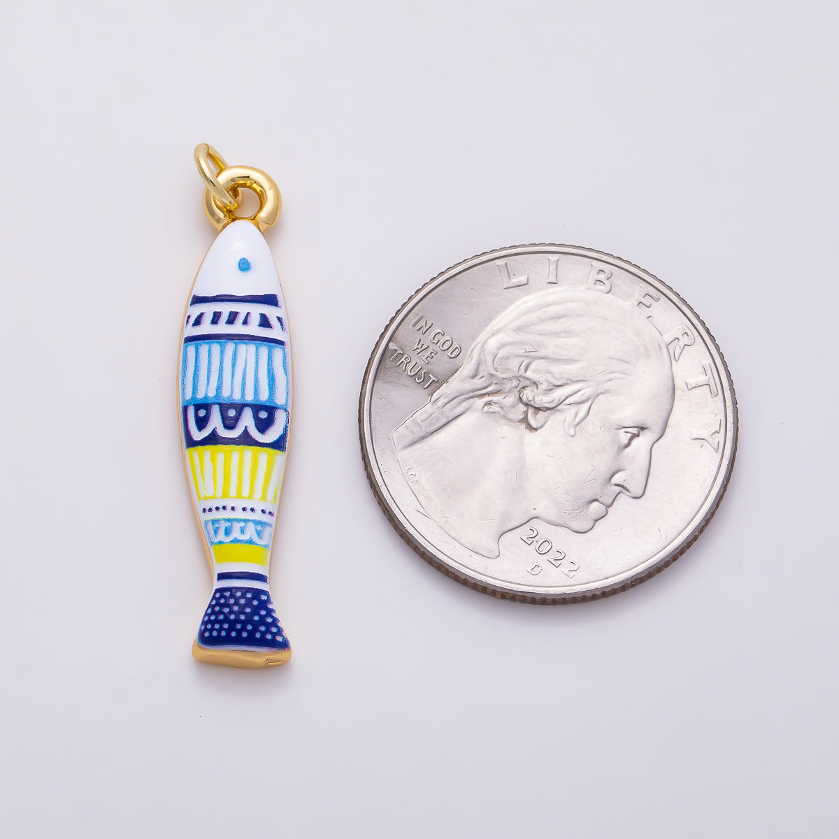 16K Gold Filled 33mm Colorful Mediterranean Enamel Sardine Fish Charm | Charms-01656