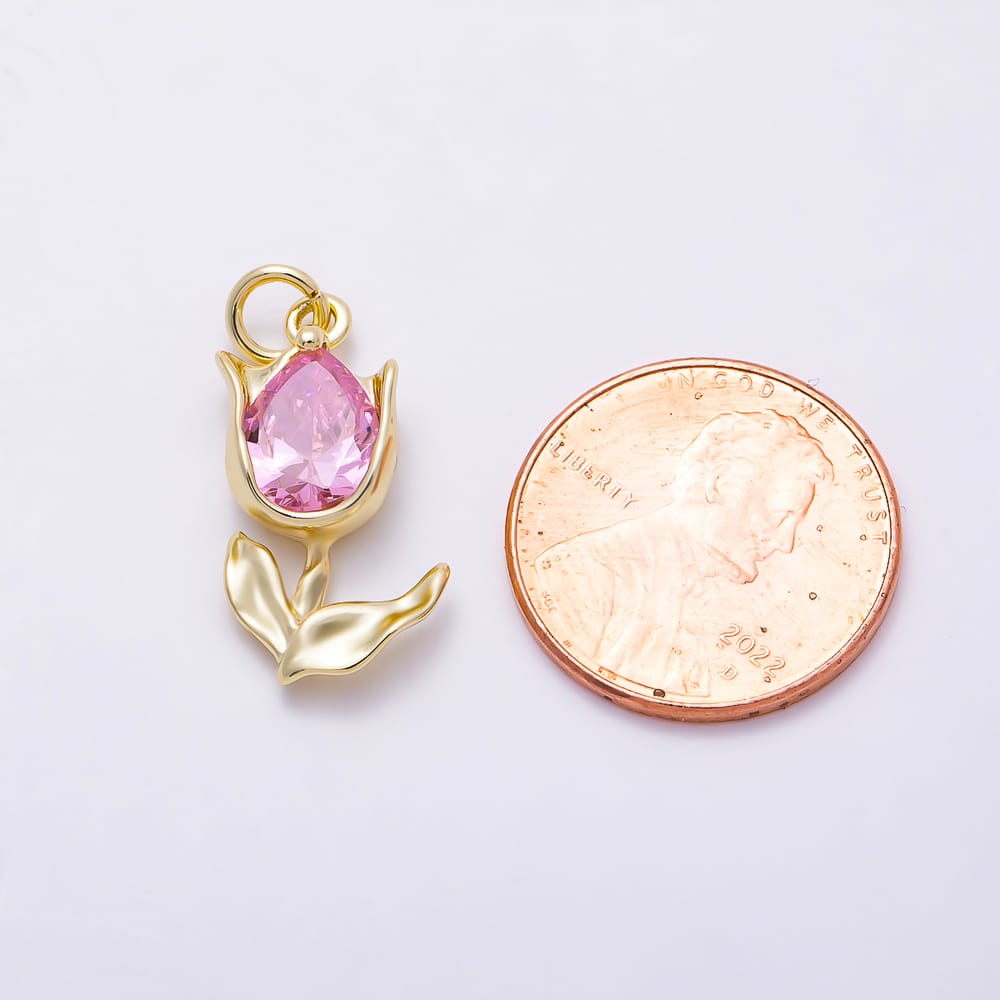 16K Gold Filled 21mm Colorful Pear Cut CZ Tulip Flower Charm | Charms-02159 - Charms-02161