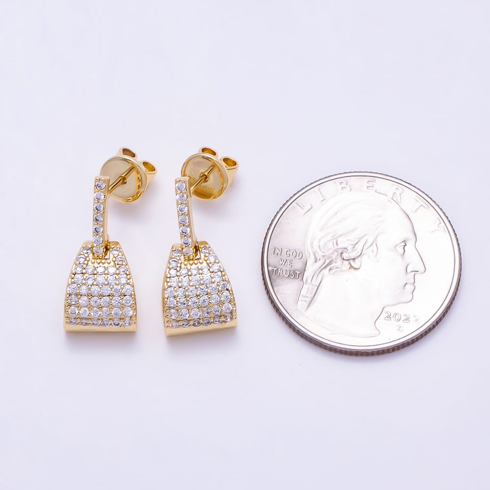 16K Gold Filled 18mm Clear Micro Paved CZ Handbag Tote Bag Stud Earrings| Earrings-00880 - Earrings-00881