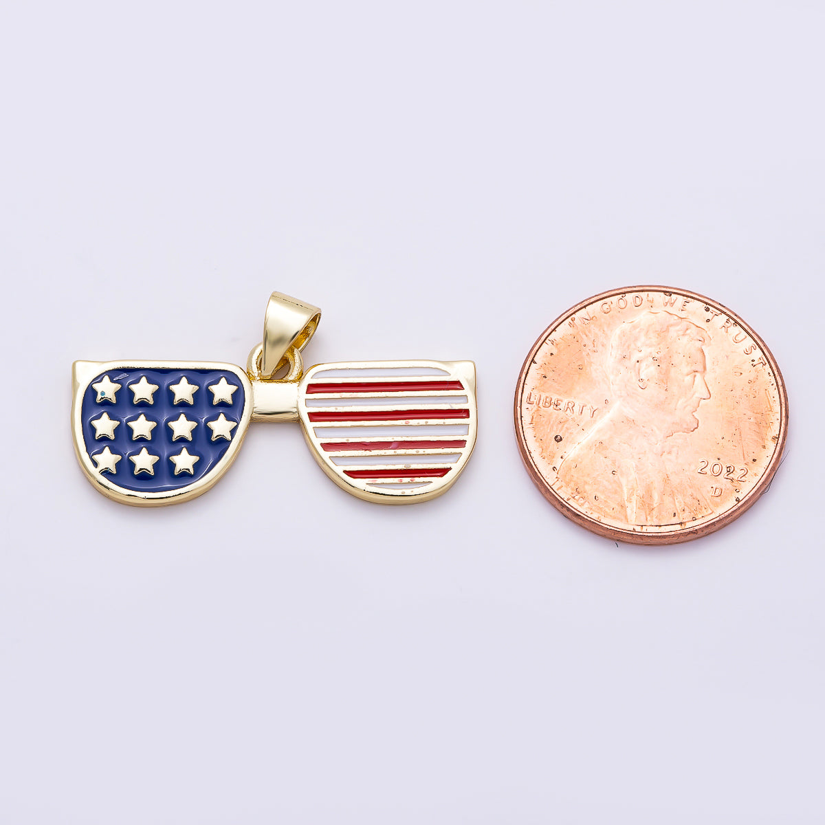16K Gold Filled 12mm USA America Flag Enamel Sunglasses Pendant | Charms-01492