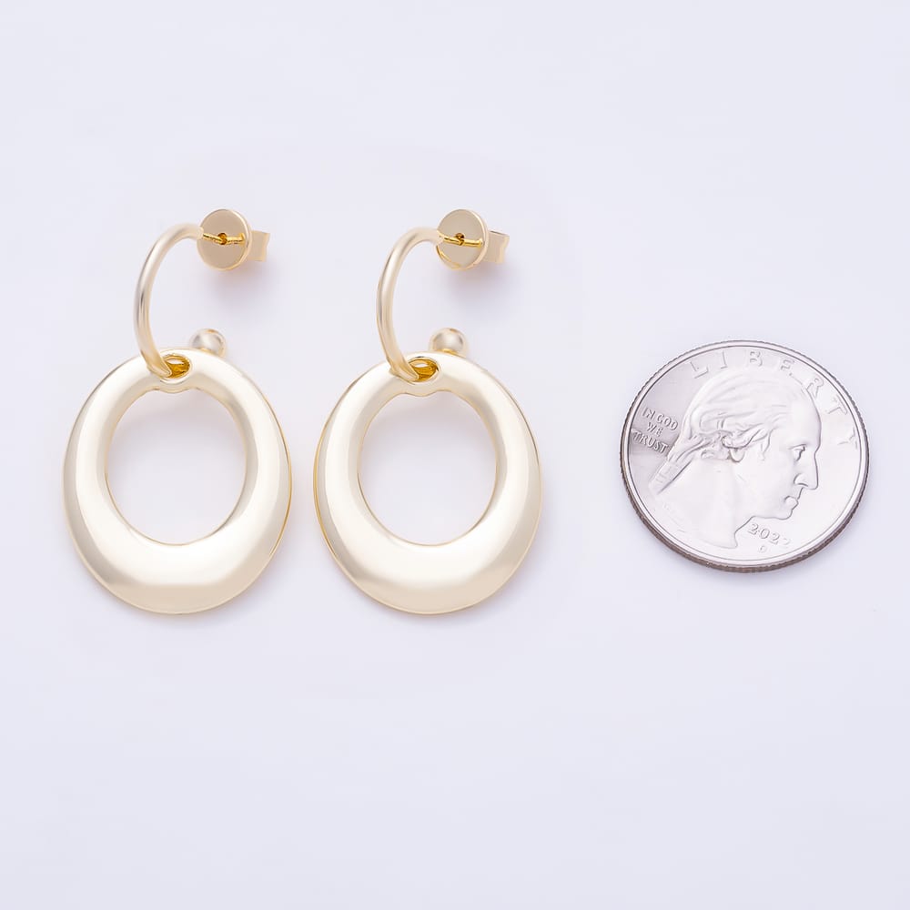 16K Gold Filled 40mm Minimalist Open Oval Drop C-Shaped Hoop Earrings in Gold & Silver | Earrings-01169 Earrings-01170