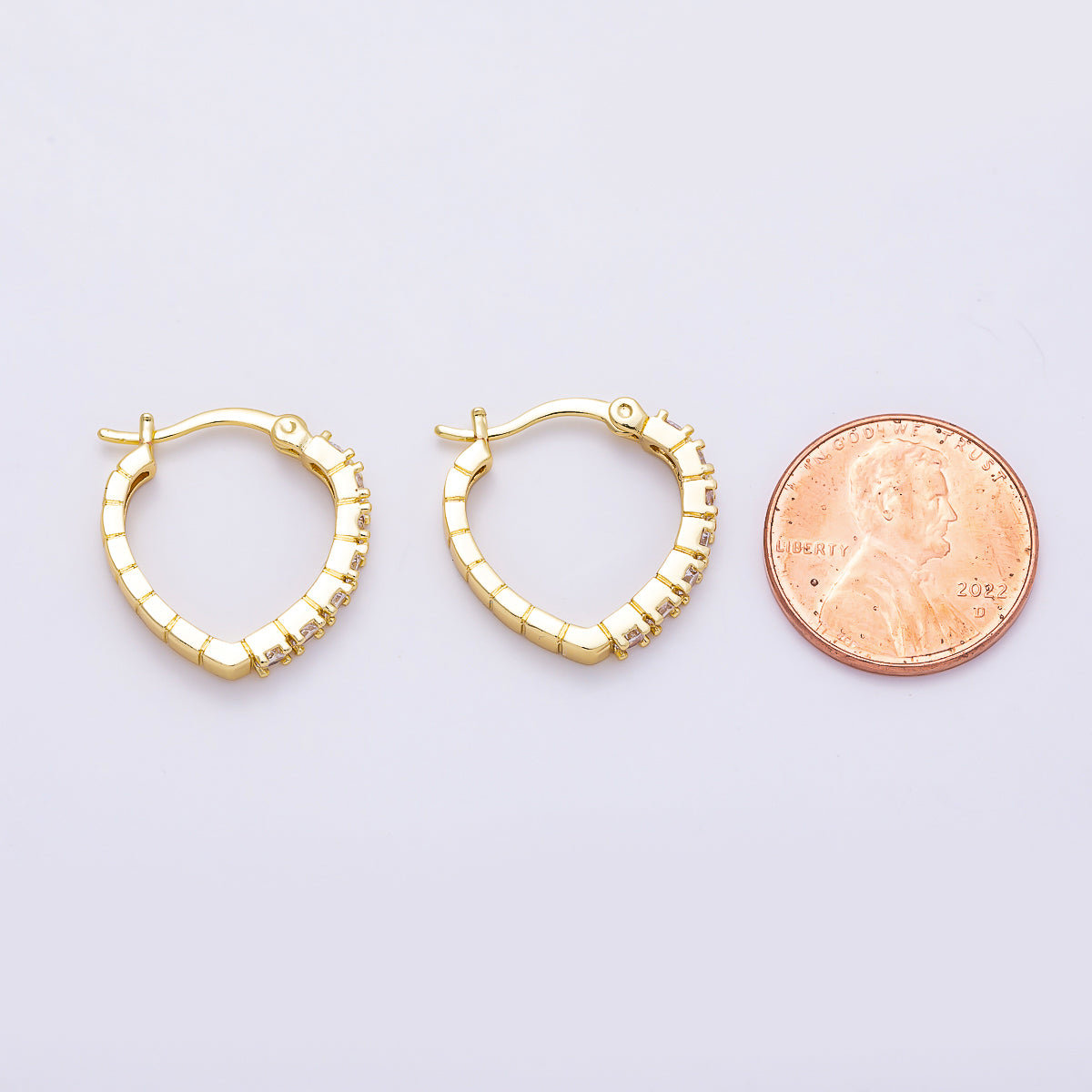 16K Gold Filled 19mm Micro Paved CZ V-Shape Latch Hoop | Earrings-00710