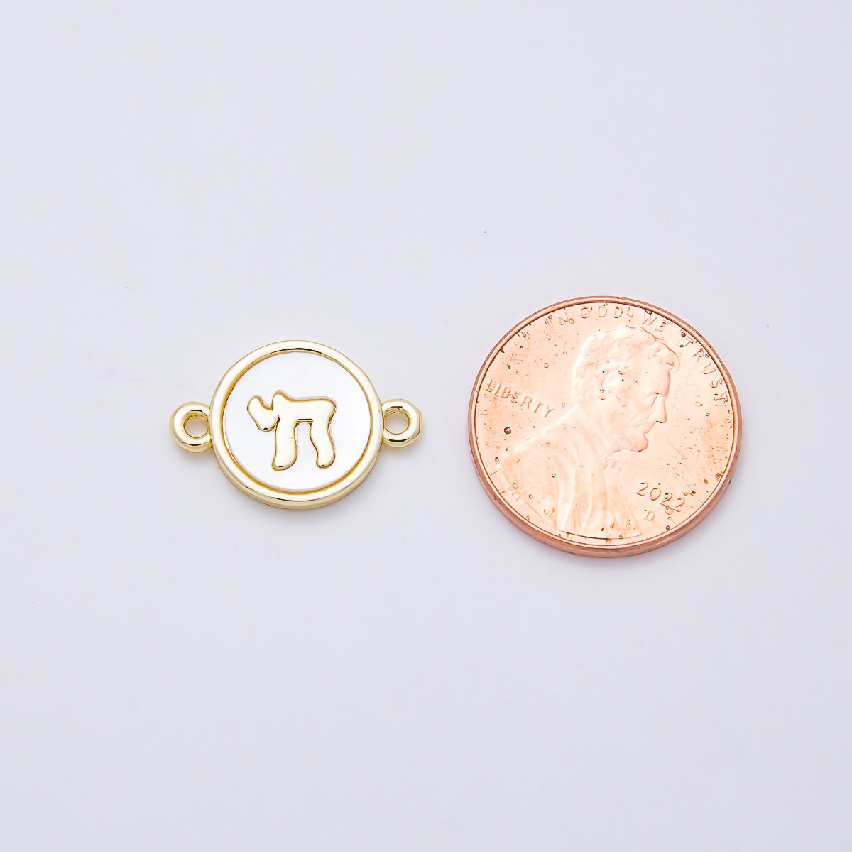 16K Gold Filled 17mm "Chai" Hebrew Shell Pearl Open Round Connectors | Connectors-00024