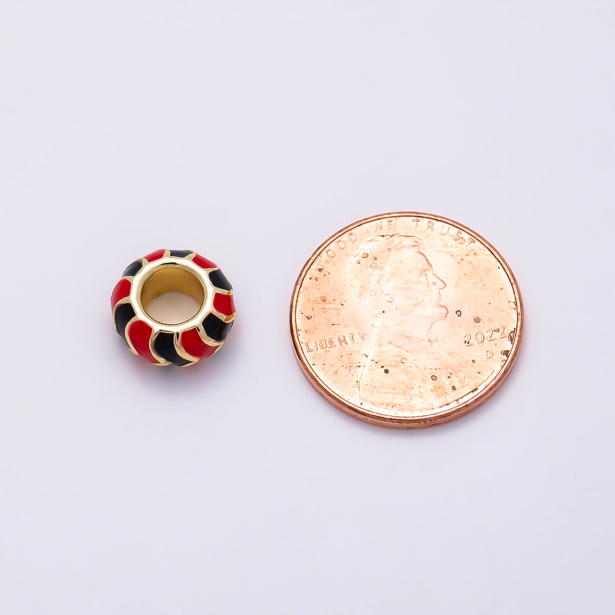 16K Gold Filled 5mm Multicolor Chevron Enamel Large Hole Rondelle Bead | Beads-00502 ~ Beads-00513