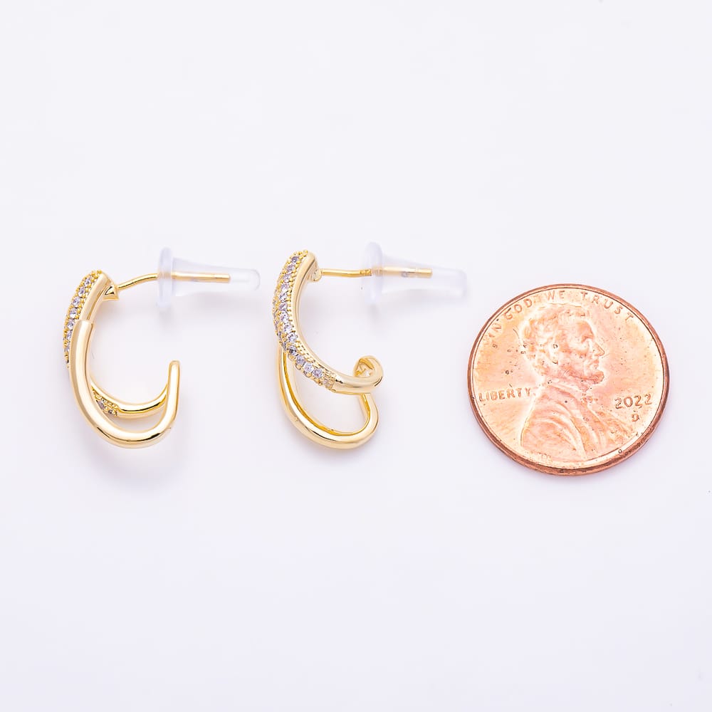 16K Gold Filled 18mm Micro Paved CZ Double Layered Spiral Hoop Earrings | Earrings-00981 - Earrings-00982