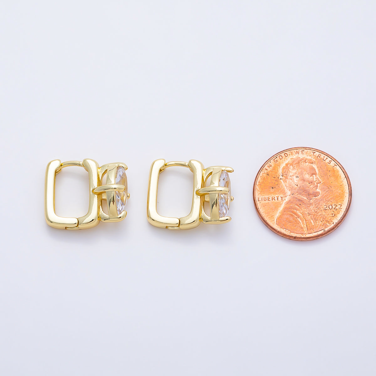 16K Gold Filled 15mm Clear Marquise Prong Rectangle Hoop in Gold & Silver | Earrings-00676 Earrings-00677