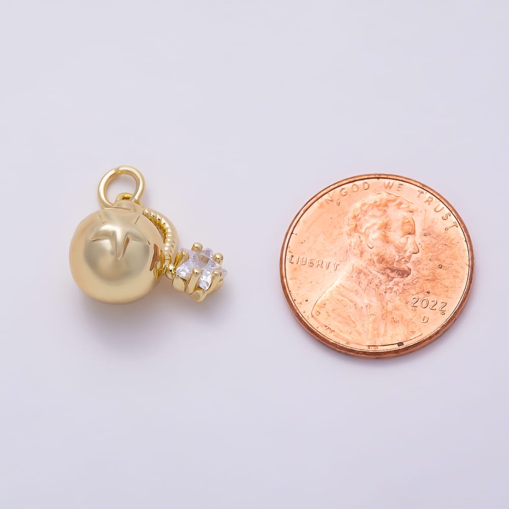 16K Gold Filled 15mm Star Cut Clear CZ 3D Cartoon Bomb Charm | Charms-02117 - Charms-02118