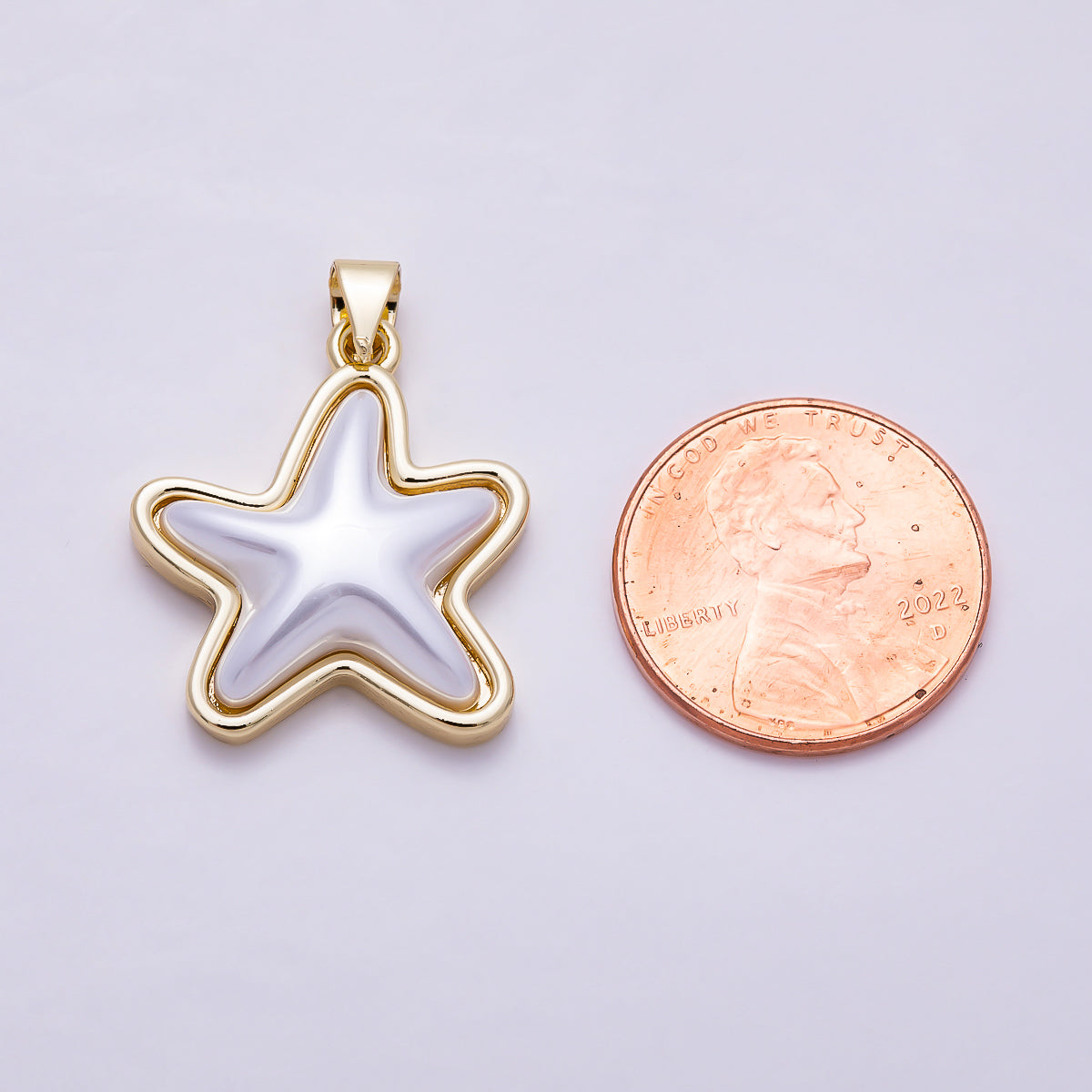 16K Gold Filled 23mm White Enamel Puffy Star Pendant | Charms-01928