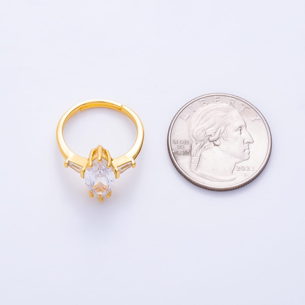16K Gold Filled Clear Marquise Baguette CZ Solitaire Ring | Rings-00445