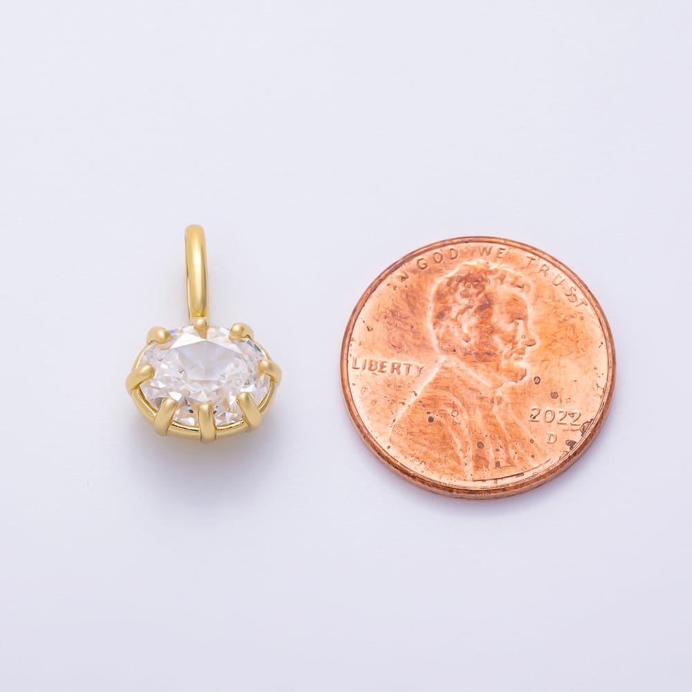 16K Gold Filled 16mm Oval East West Clear CZ Georgian Set Bezel Solitaire Pendant in Gold & Silver | Charms-02412 Charms-02413