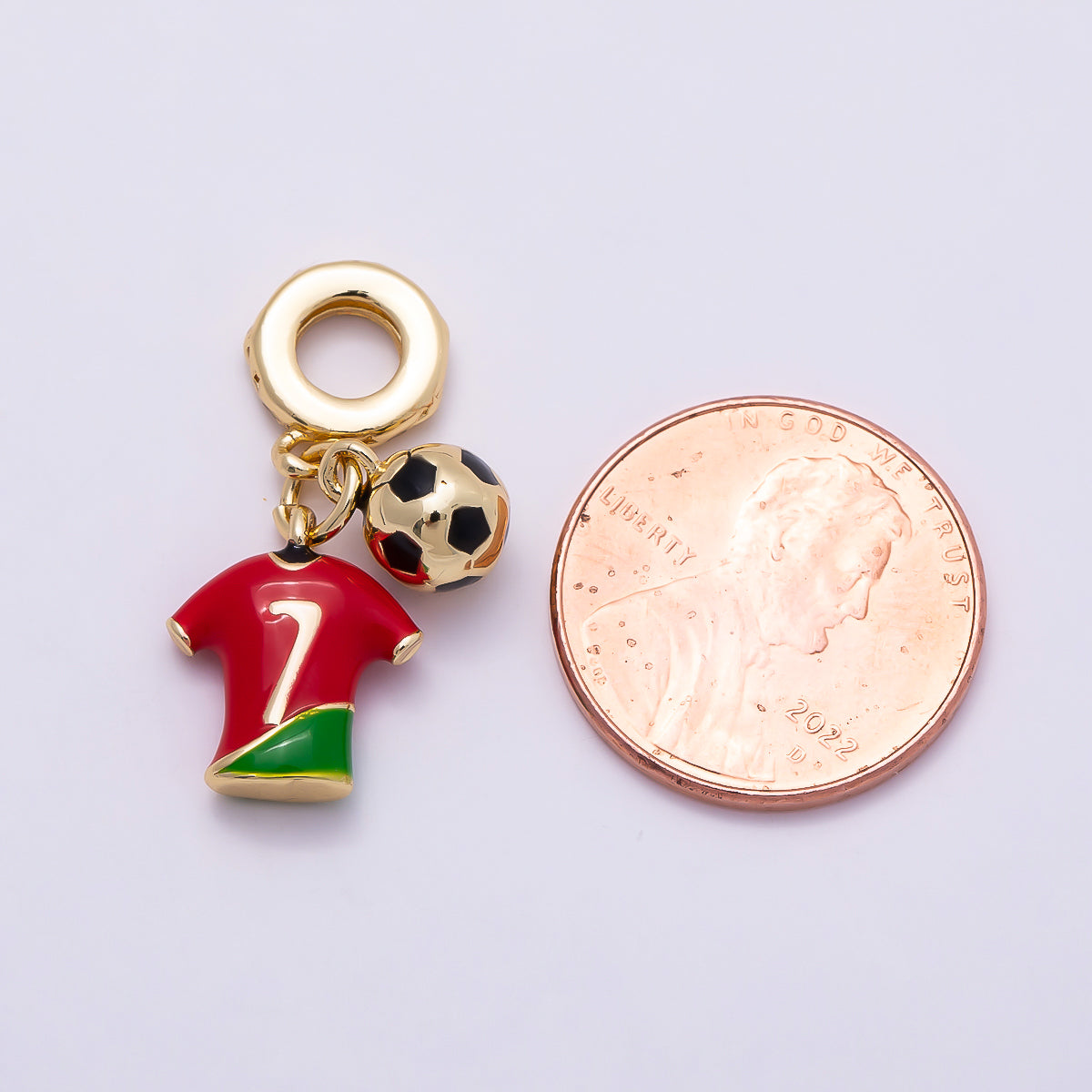 16K Gold Filled 25mm Football Jersey & Soccer Ball Dual Dangle Rondelle Pendant Portugal | Charms-00959