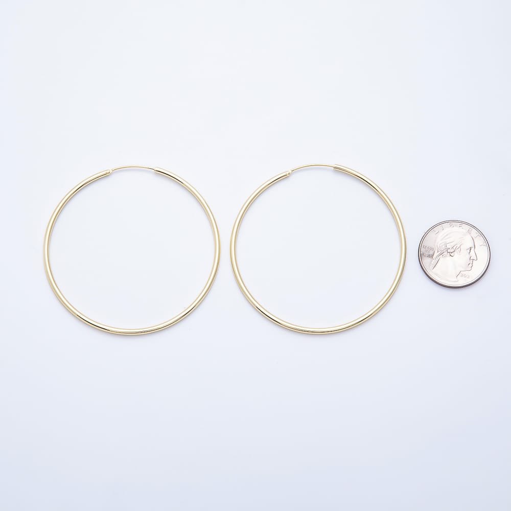 16K Gold Filled 60mm Minimalist Classic Sleeper Earring Large Circle Hoop in Gold & Silver | Earrings-01251 Earrings-01252