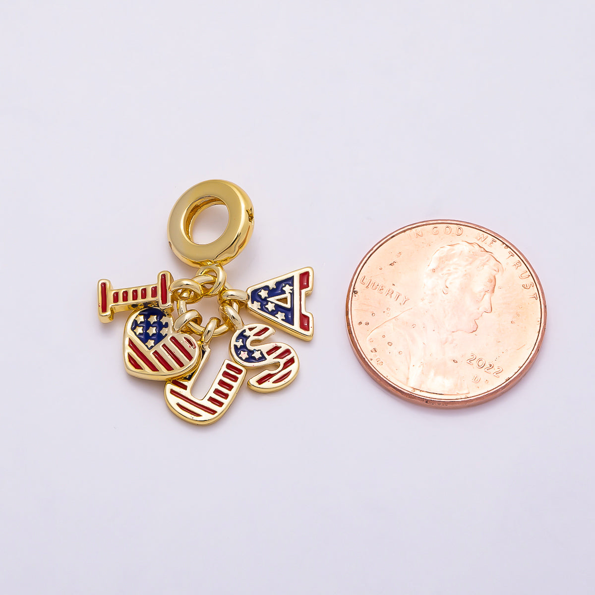 16K Gold Filled 24mm Travel Themed Patriotic American Flag Heart Slider Pendant | Charms-00963
