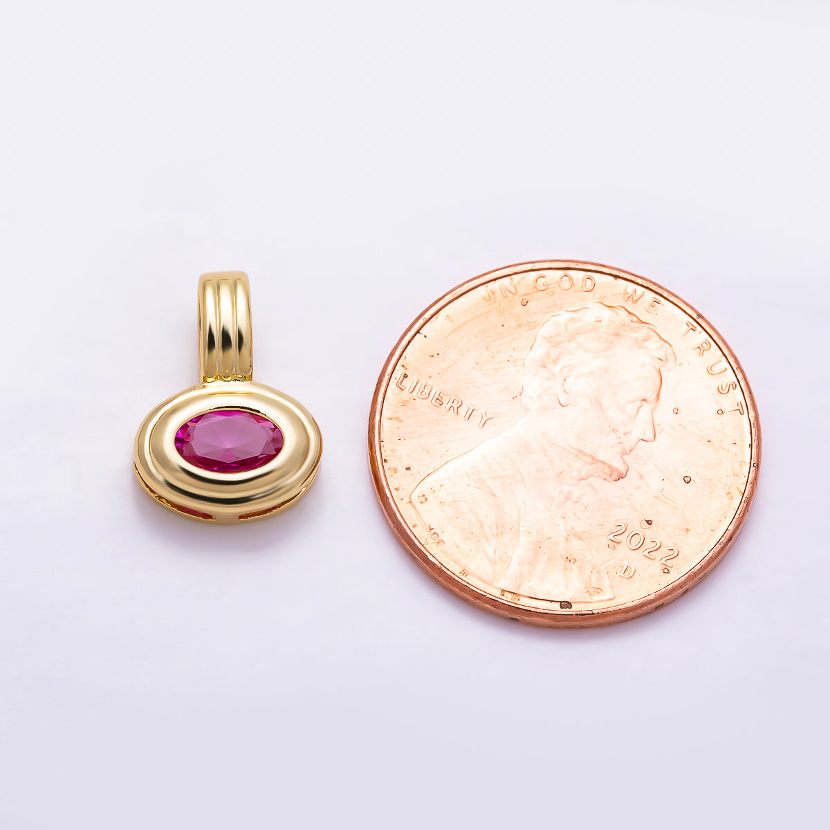 16K Gold Filled 11mm Oval Faceted CZ Birthstone Textured Bail Pendant | Charms-01805