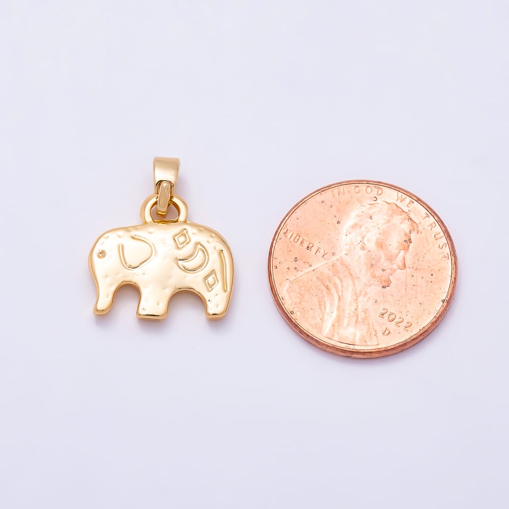 16K Gold Filled 14mm Minimalist Engraved Elephant Animal Mini Pendant | Charms-02324